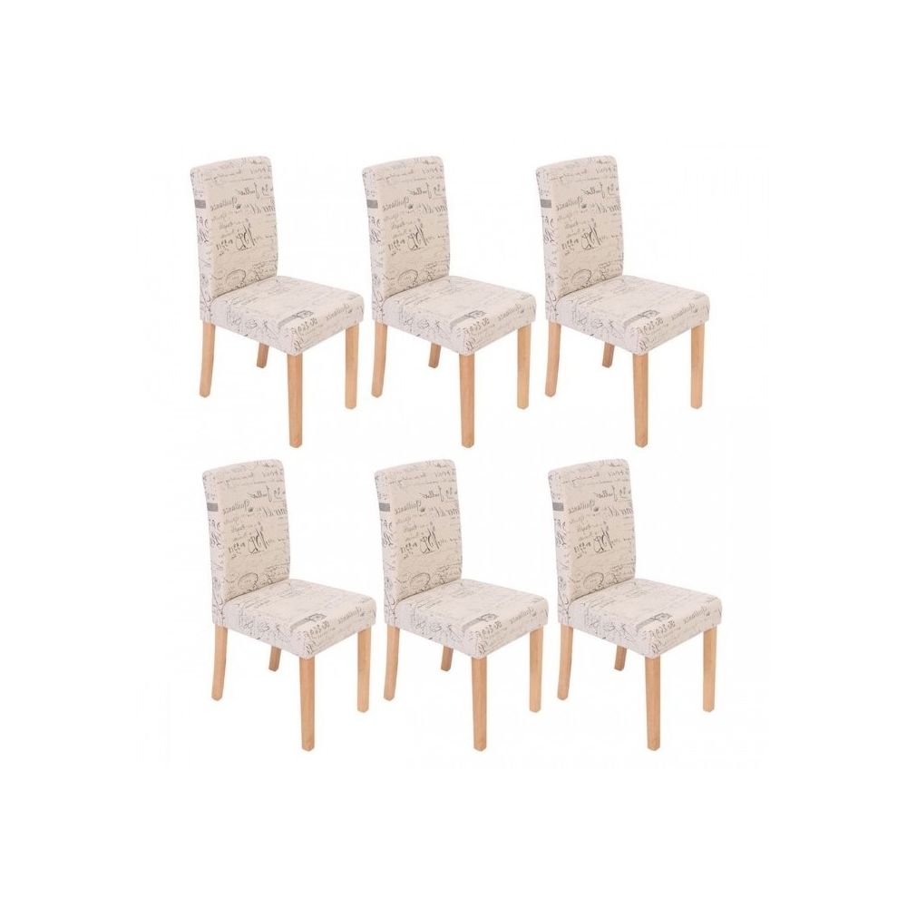 Decoshop26 - Lot de 6 chaises de salle à manger en tissu crème imprimé pieds clairs CDS04229 - Chaises