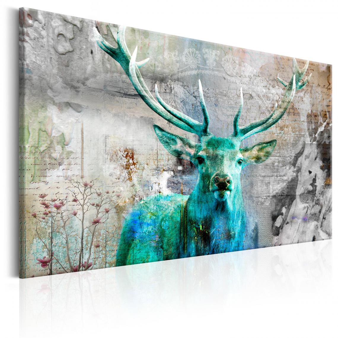 Decoshop26 - Tableau sur toile décoration murale image imprimée cadre en bois à suspendre Cerf vert 120x80 cm 11_0002850 - Tableaux, peintures
