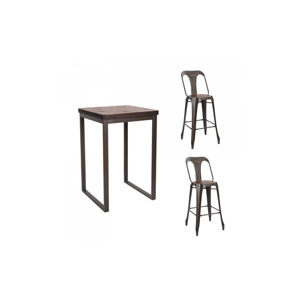 Mathi Design - NEVADA - Ensemble haut acier/bois massif foncé - Tables à manger