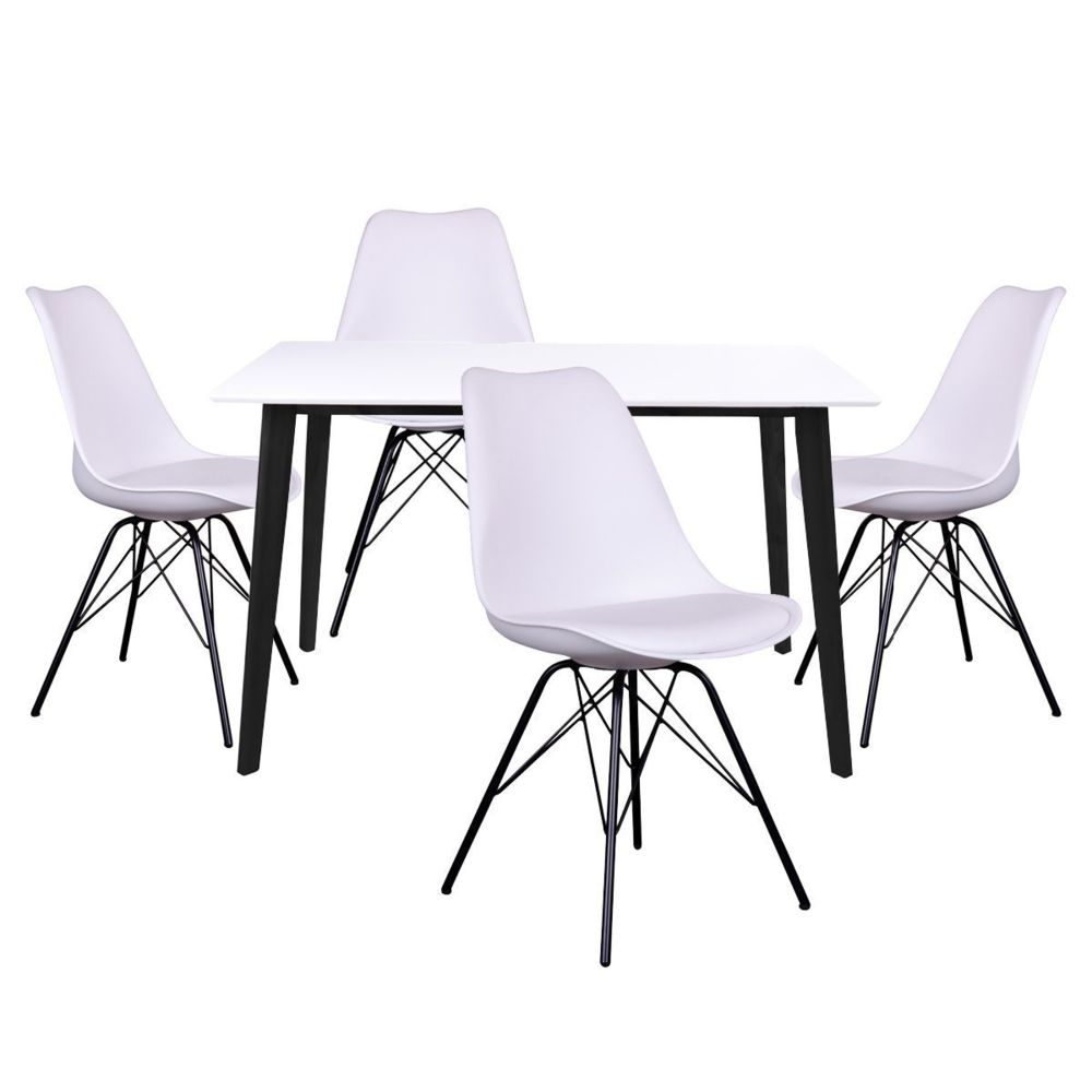 Altobuy - Gram - Ensemble Table Noire et Blanche + 4 Chaises Blanches - Tables à manger