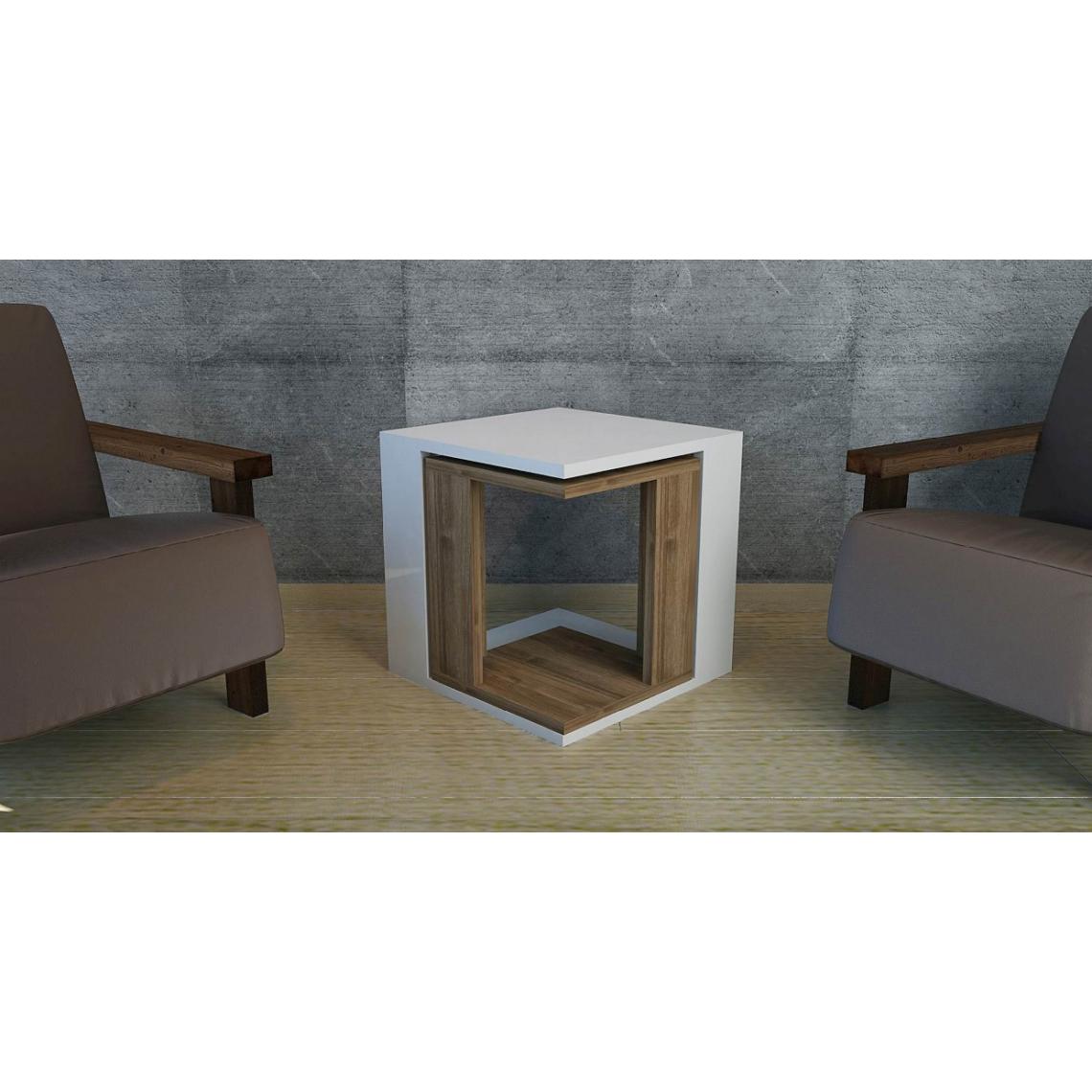 Homemania - Table basse cubique - Modulaire à faible encombrement - Salon, canapé - Blanc, bois de noyer, 40 x 40 x 40 cm - Tables à manger