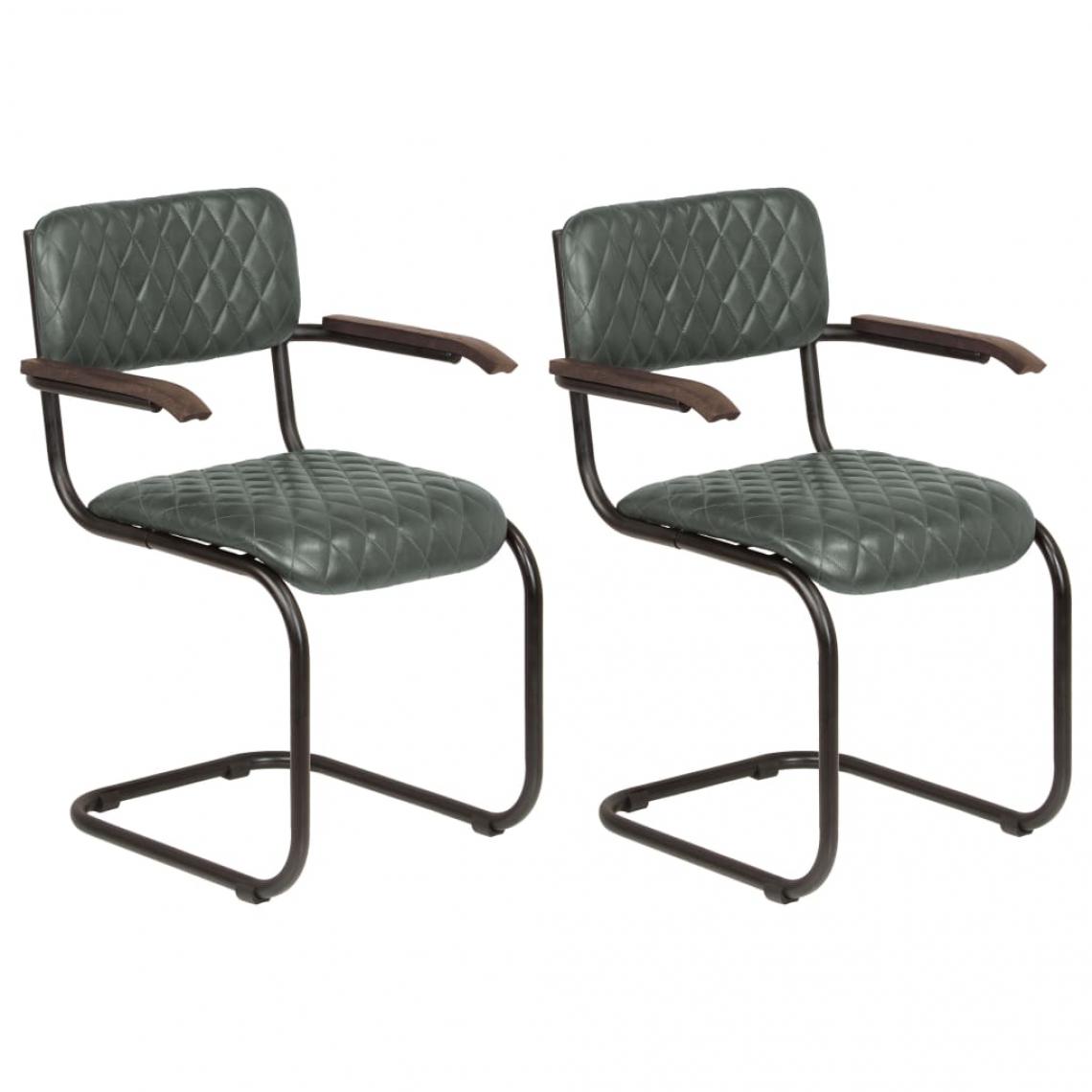 Decoshop26 - Lot de 2 chaises de salle à manger cuisine cuir design vintage véritable gris CDS020512 - Chaises