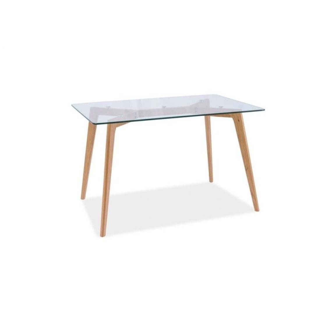 Hucoco - OSKO - Table élégante de style scandinave - 120x80x75 cm - Plateau en verre trempé - Pieds en bois naturel - Chêne - Tables à manger