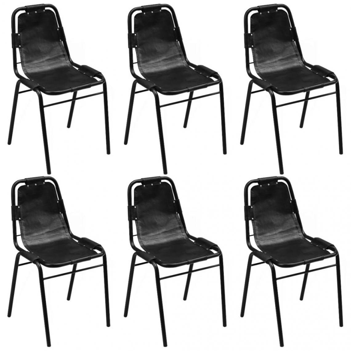 Decoshop26 - Lot de 6 chaises de salle à manger cuisine design classique cuir véritable noir CDS022670 - Chaises