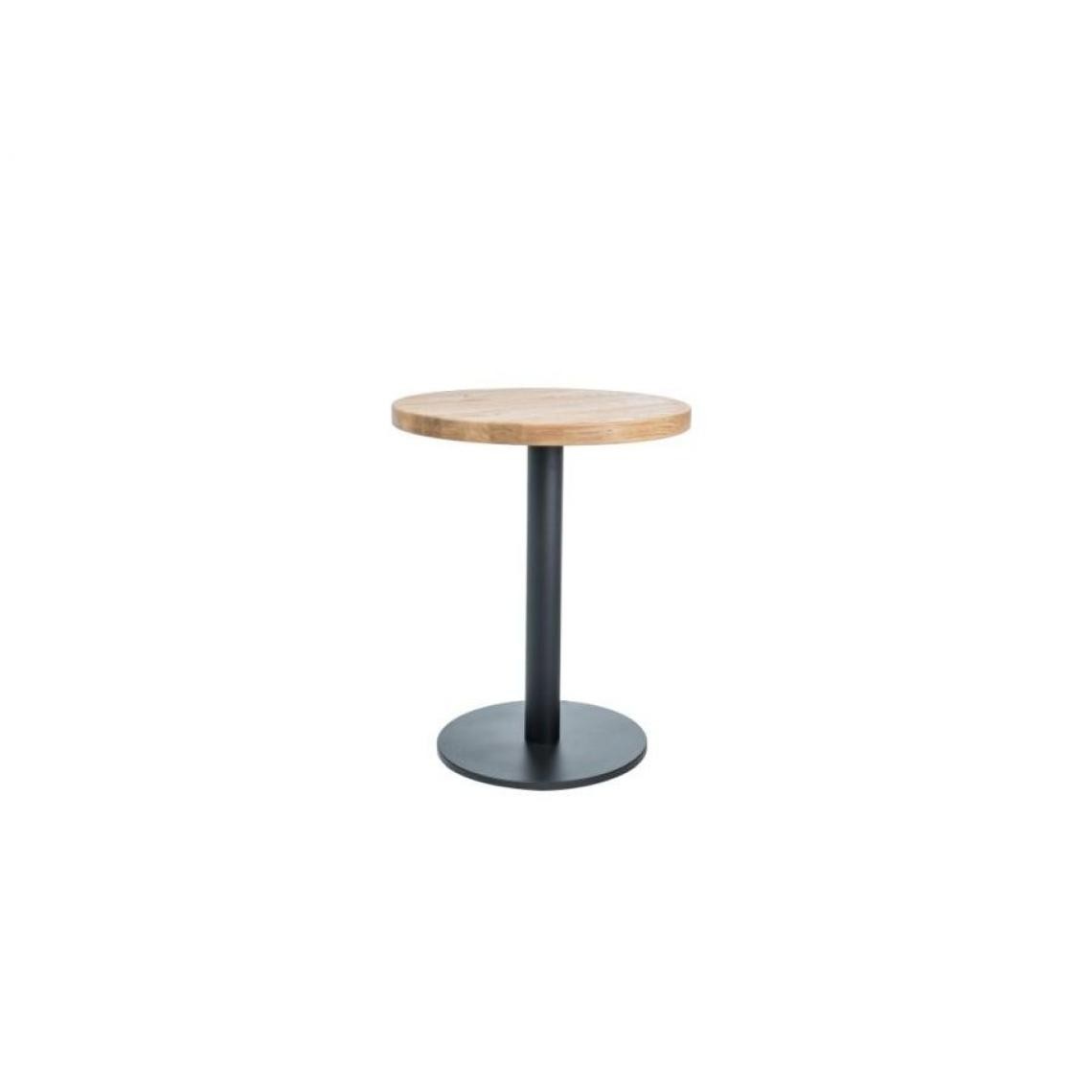 Hucoco - PURA - Table ronde avec un piètement en métal - 60x60x76 cm - Plateau en bois massif - Table fixe - Style loft - Chêne - Tables à manger