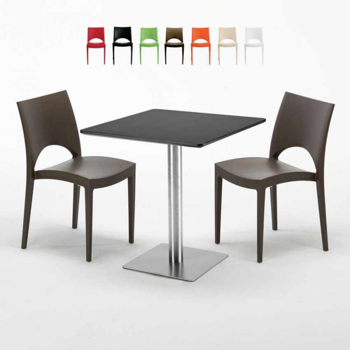 Grand Soleil - Table carrée noire 70x70 avec 2 chaises colorées Paris Rum Raisin, Couleur: Marron - Tables à manger