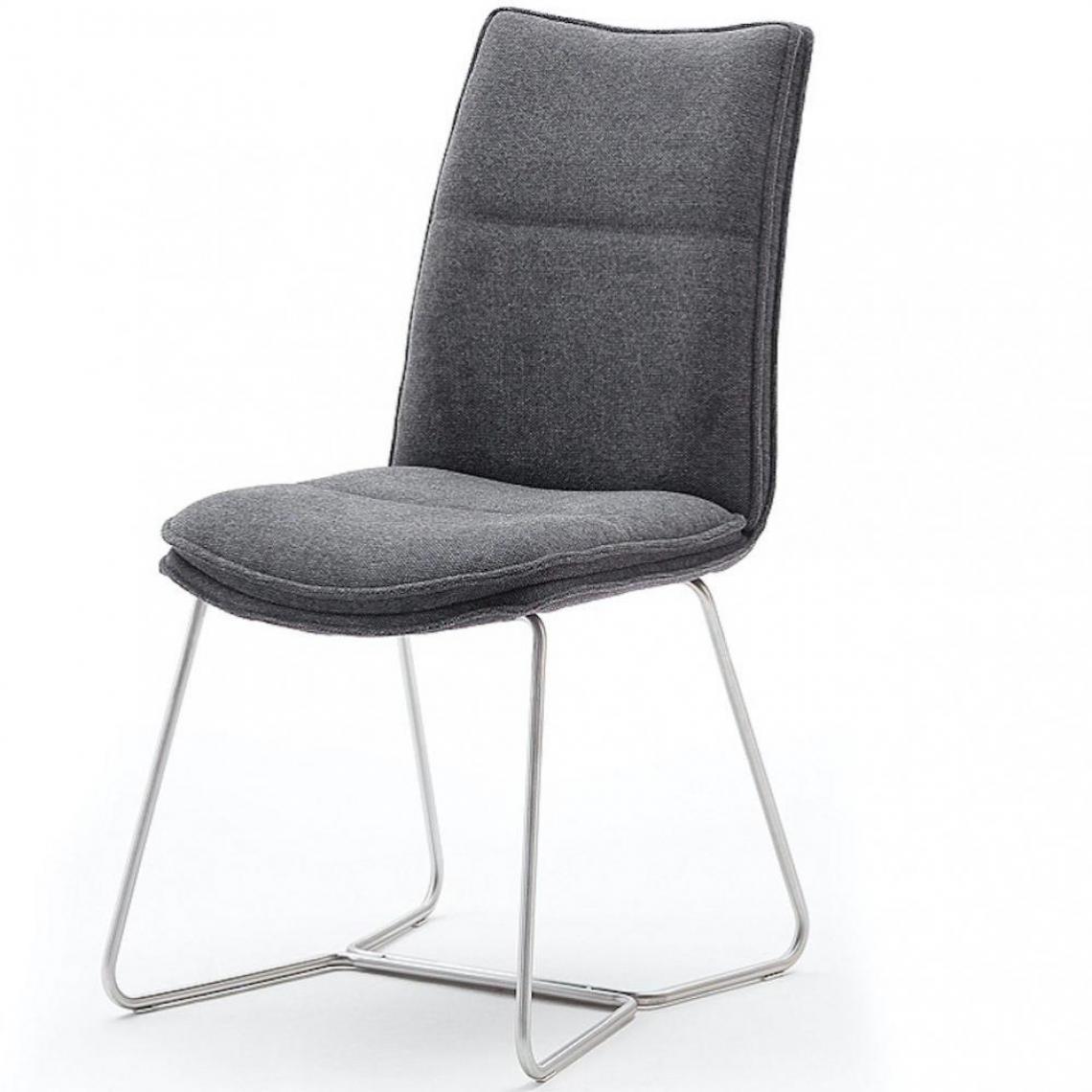 Inside 75 - Lot de 2 chaises design HALSOU tissu anthracite et pieds acier brossé - Chaises