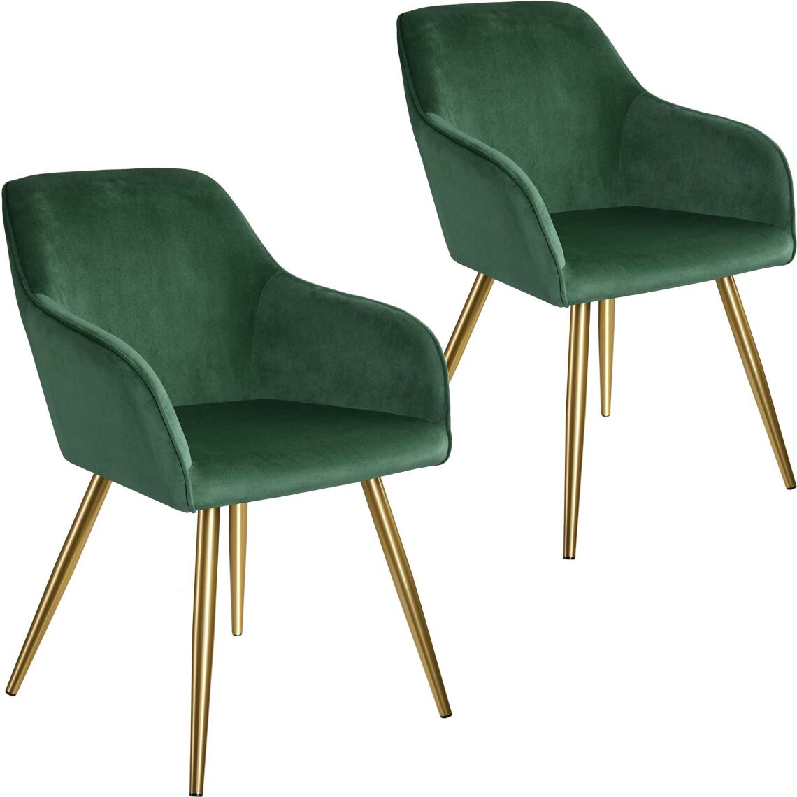 Tectake - 2 Chaises MARILYN Effet Velours Style Scandinave - vert foncé/or - Chaises