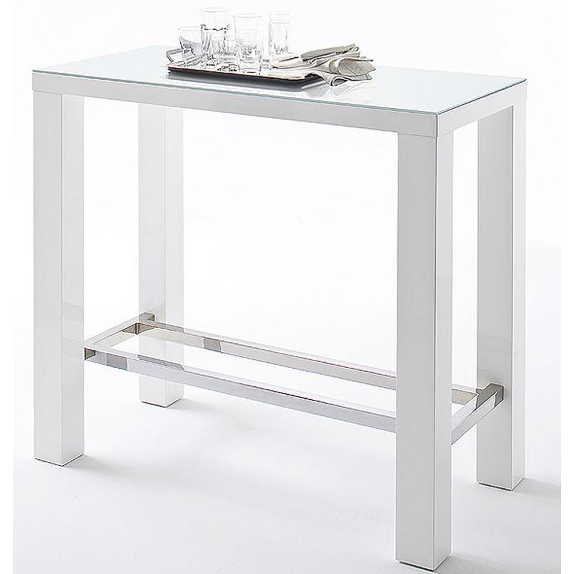 Pegane - Table de bar rectangulaire en métal et verre blanc brillant - L.120 x H.107 x P.60 cm - Tables à manger