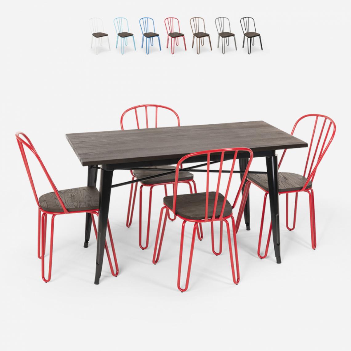 Ahd Amazing Home Design - Set de table rectangulaire 120x60 avec 4 chaises acier bois design industriel Tolix Otis, Couleur: Rouge - Tables à manger