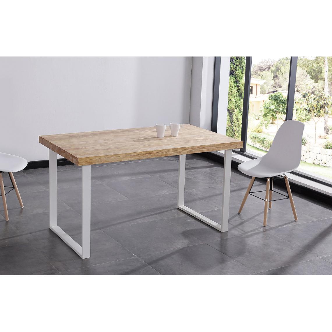Pegane - Table à manger coloris chêne nordique / pieds blanc, Longueur 140 x x largeur 80 cm x Hauteur 76,50 cm - Tables à manger