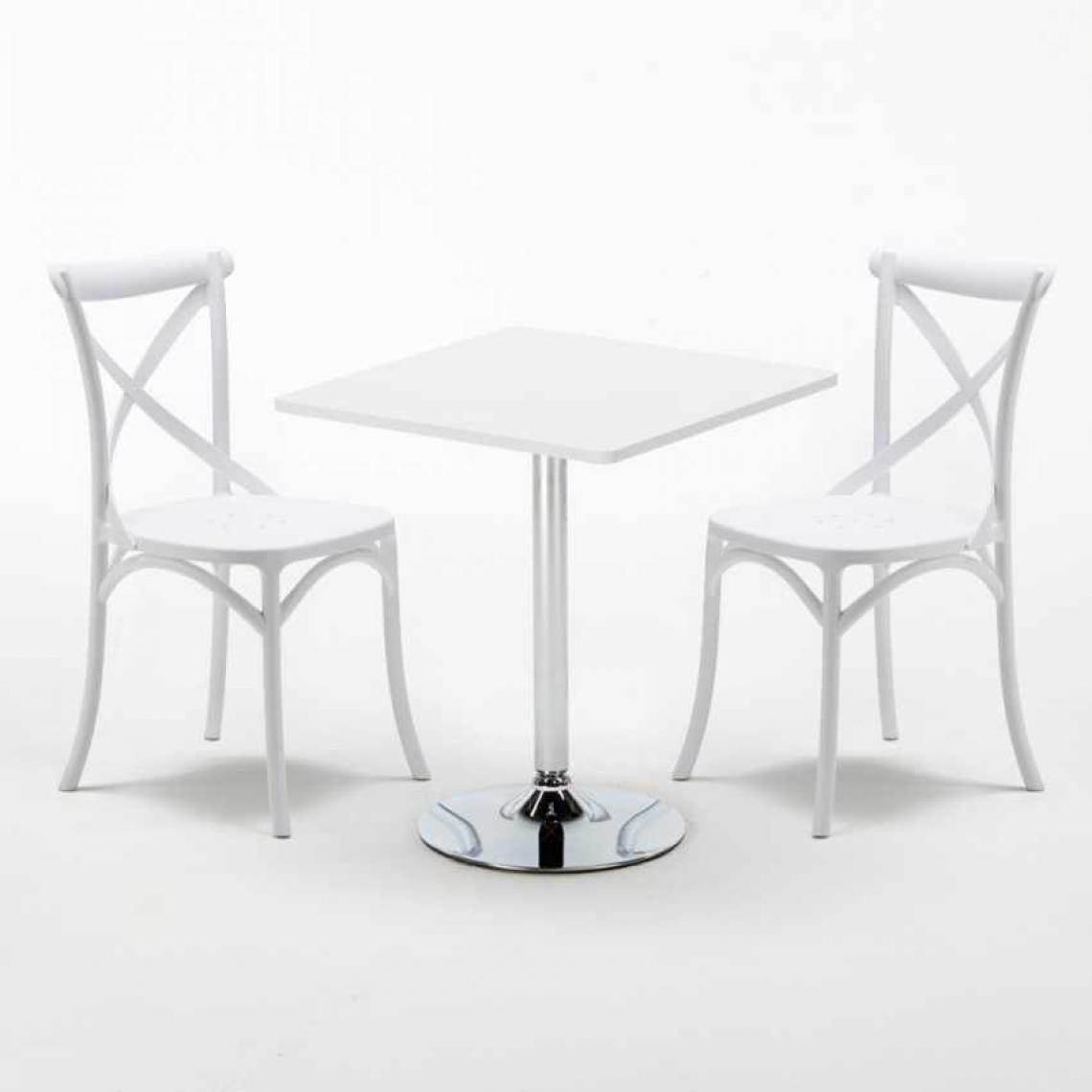 Ahd Amazing Home Design - Table Carrée Blanche 70x70cm Avec 2 Chaises Colorées Set Intérieur Bar Café Vintage Cocktail, Couleur: Blanc - Tables à manger