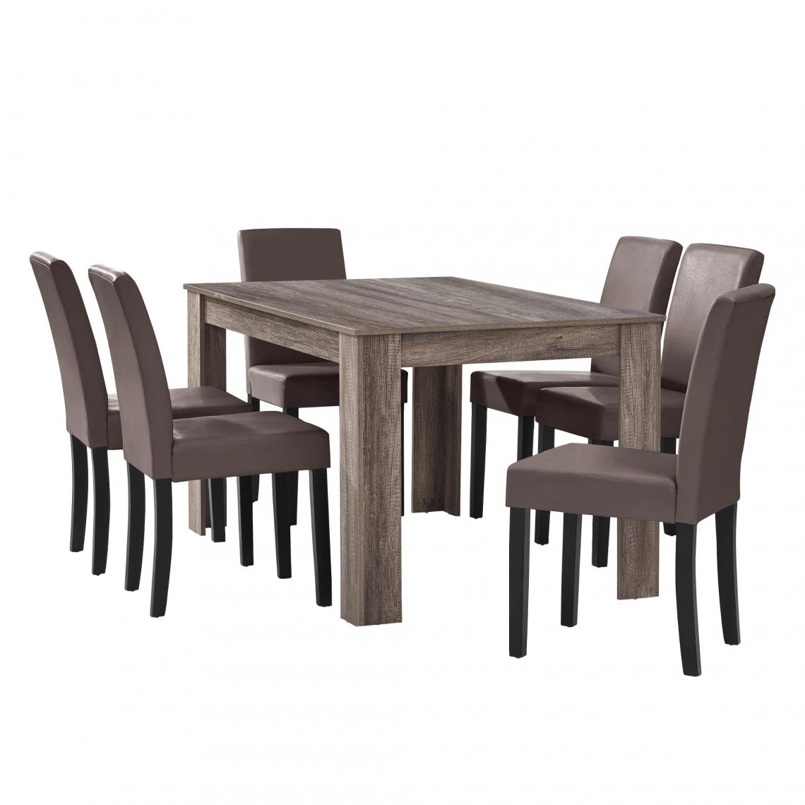 Helloshop26 - Table à manger avec 6 chaises marron 140 x 90 cm brun 03_0004074 - Tables à manger