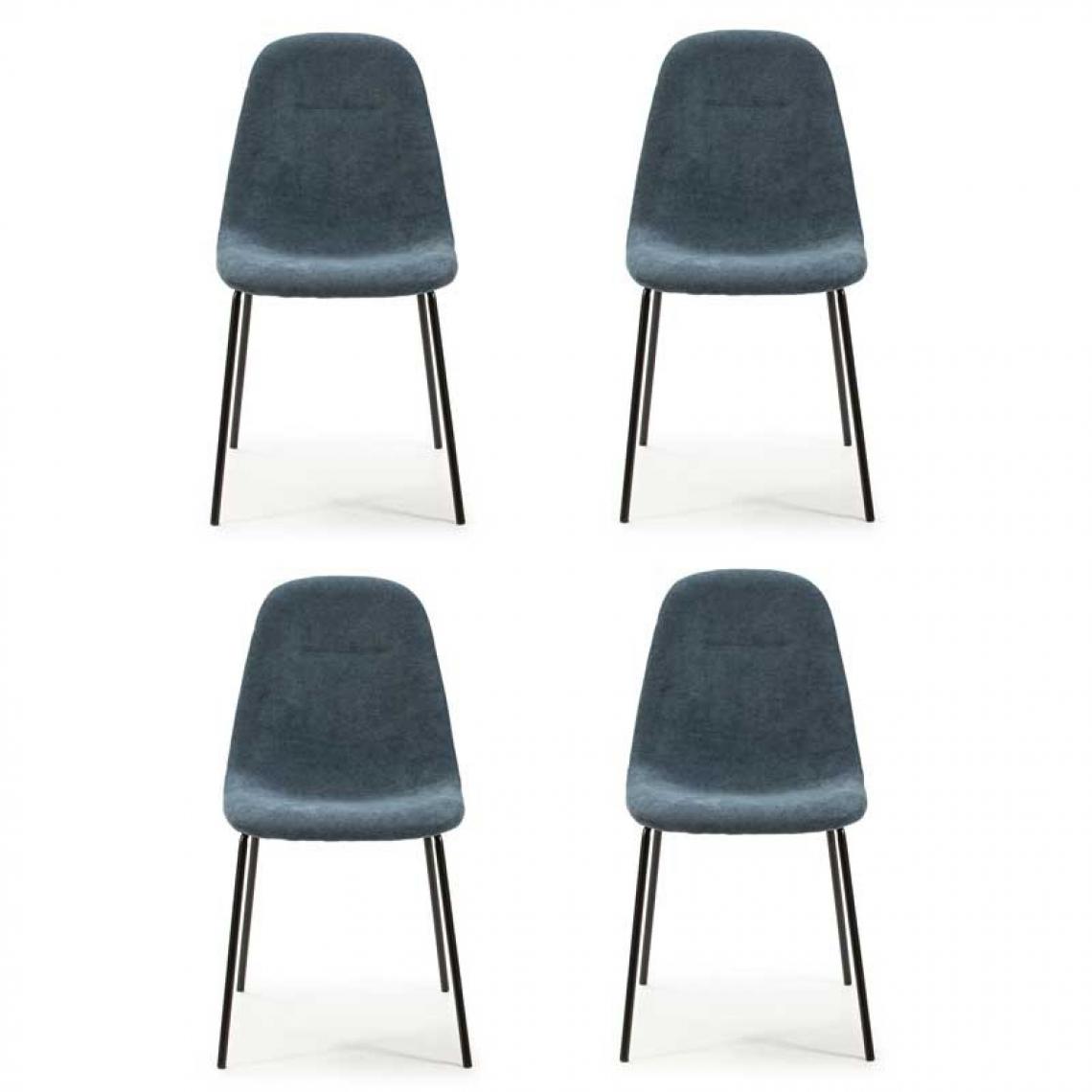 Tousmesmeubles - Quatuor de chaises Bleu Tissu/Métal - COMETE - Chaises
