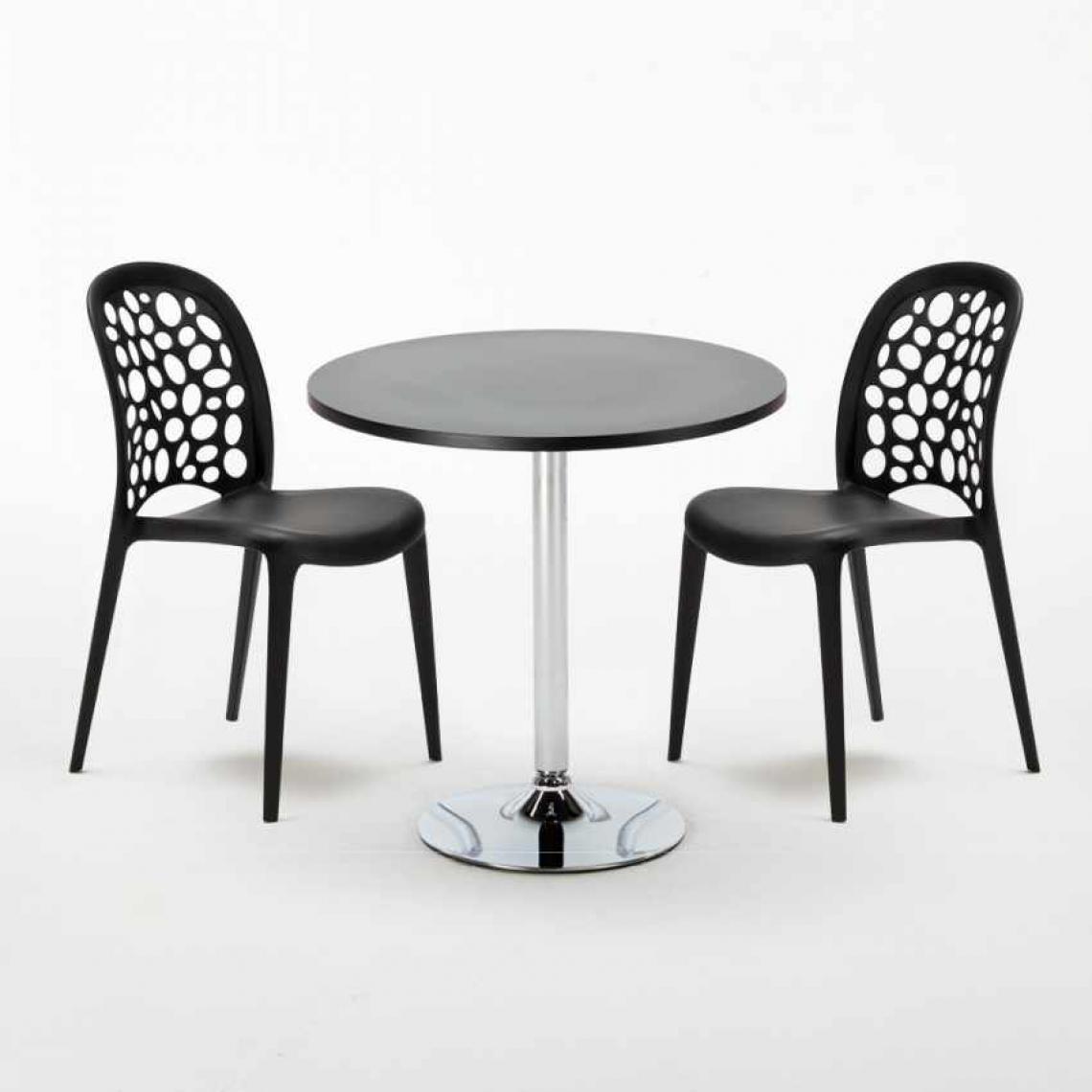 Ahd Amazing Home Design - Table Ronde Noire 70x70cm Avec 2 Chaises Colorées Set Intérieur Bar Café WEDDING Cosmopolitan, Couleur: Noir - Tables à manger