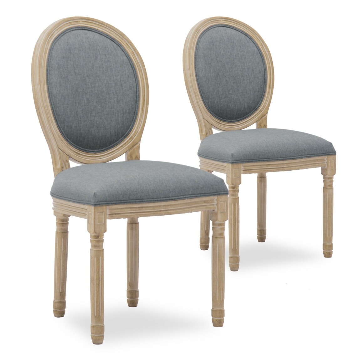 marque generique - Lot de 2 chaises médaillon Louis XVI tissu Gris - Chaises