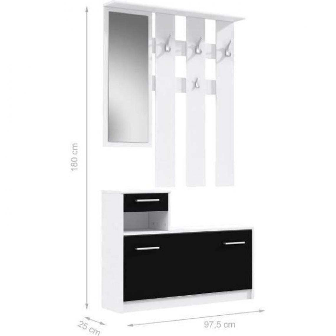Cstore - PEILI - vestiaire d'entrée contemporain blanc et noir mat - l 97, 5 cm - Vestiaire