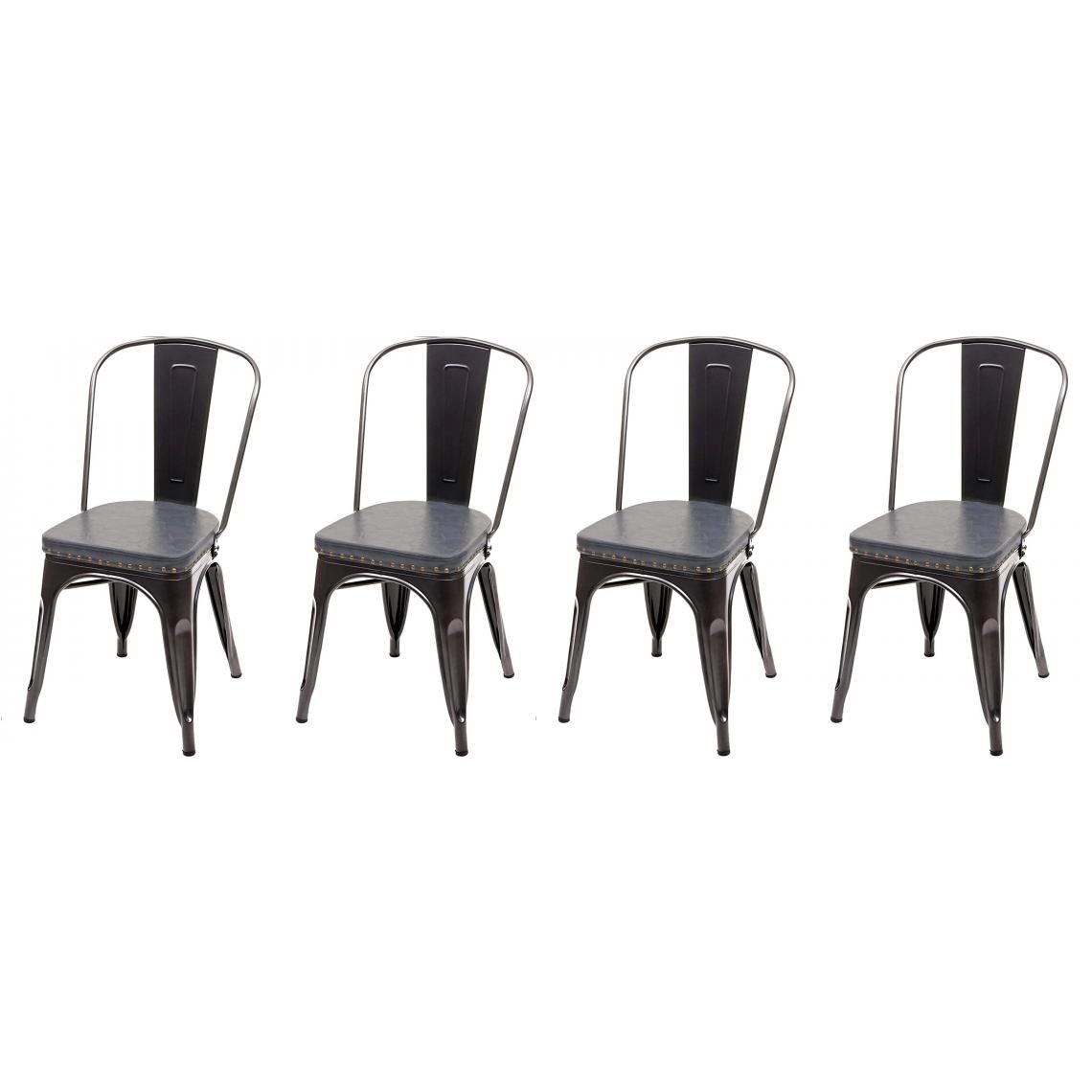 Decoshop26 - 4x chaises de salle à manger cuisine style industriel métal noir et similicuir gris CDS04556 - Chaises