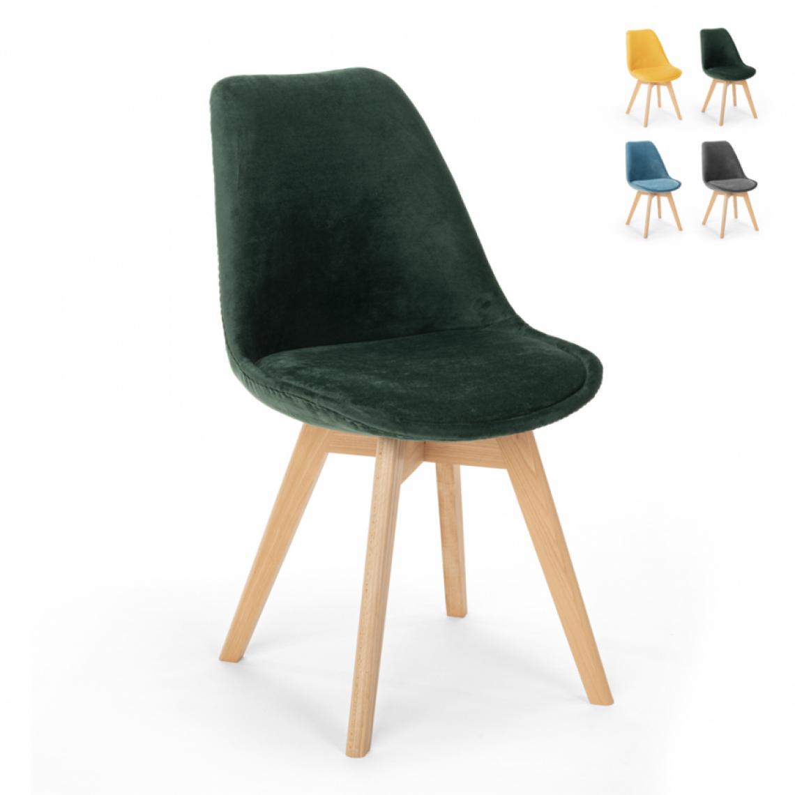 Ahd Amazing Home Design - Chaise design scandinave en bois de velours avec coussin pour cuisine bar restaurant Dolphin Lux, Couleur: Vert foncé - Chaises