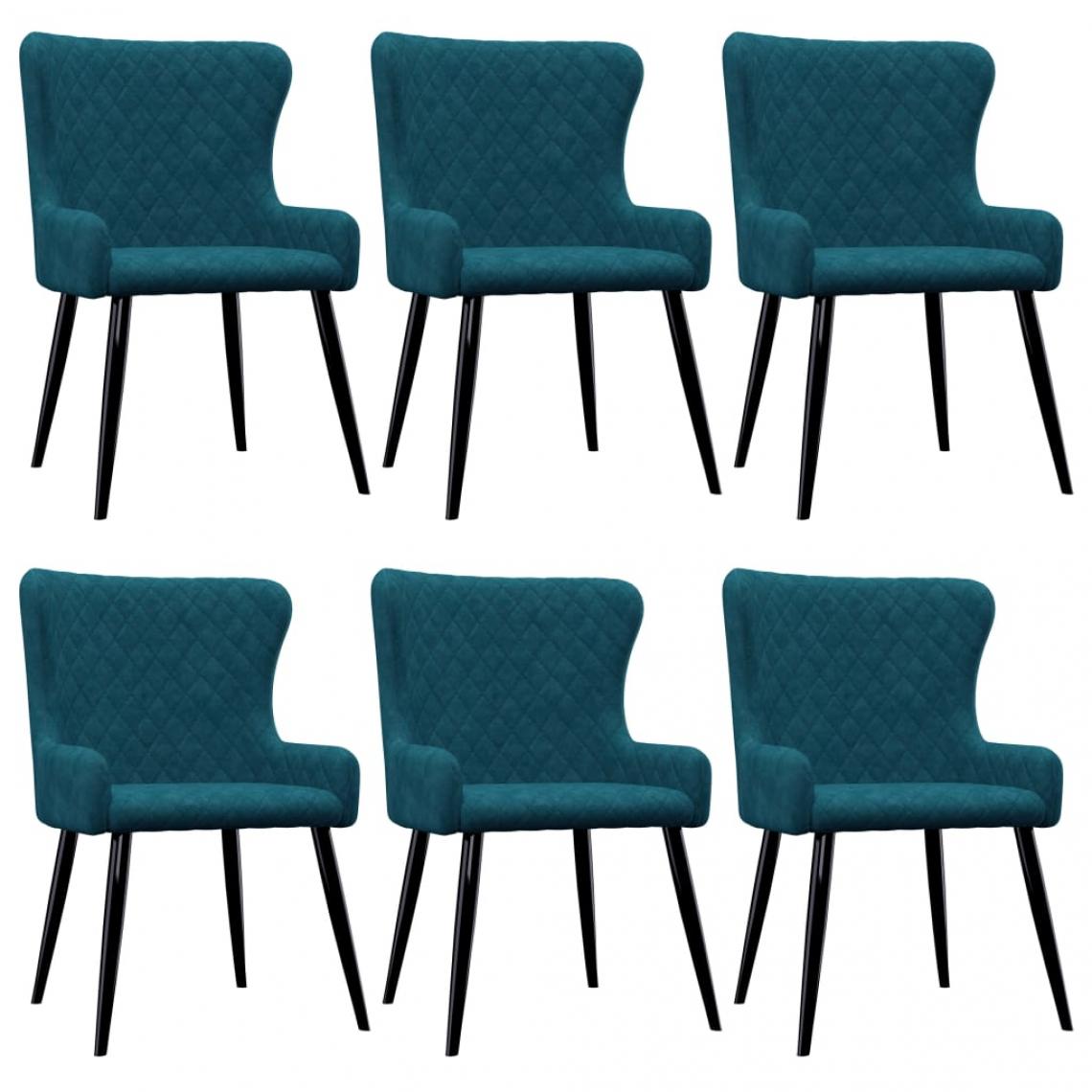 Decoshop26 - Lot de 6 chaises de salle à manger cuisine style moderne et chic en velours bleu pieds en métal CDS022229 - Chaises