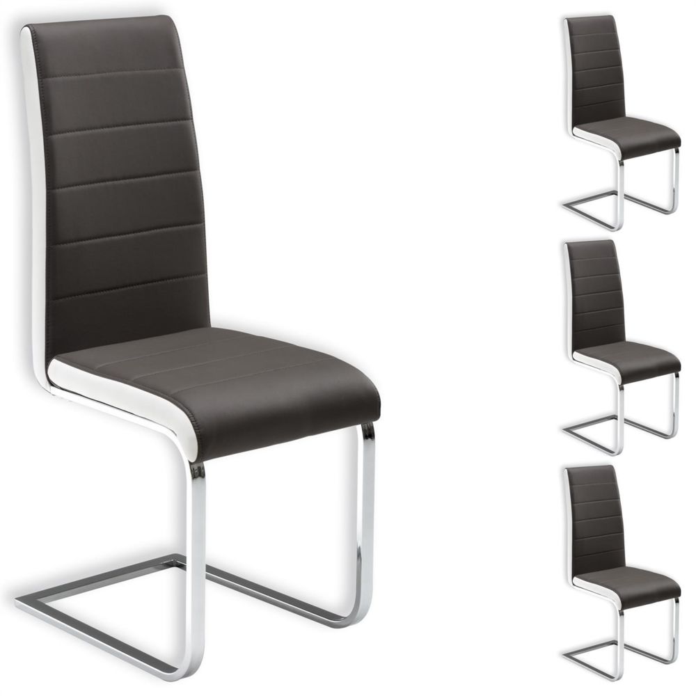 Idimex - Lot de 4 chaises EVELYN, en synthétique gris et blanc - Chaises