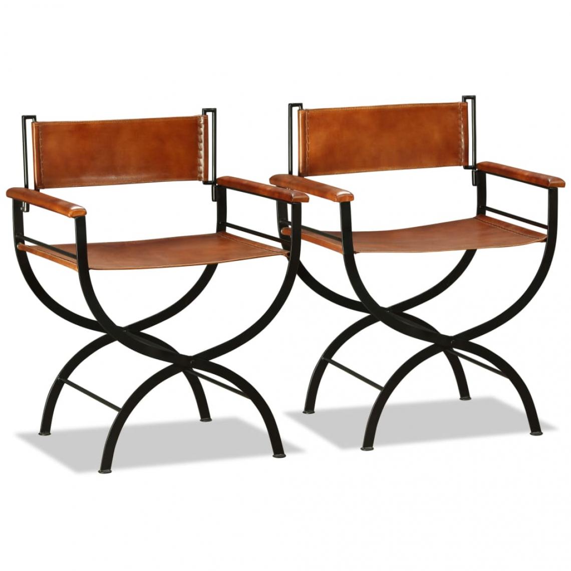 Decoshop26 - Lot de 2 chaises de salle à manger cuisine pliantes design rustique cuir véritable noir et marron CDS020949 - Chaises