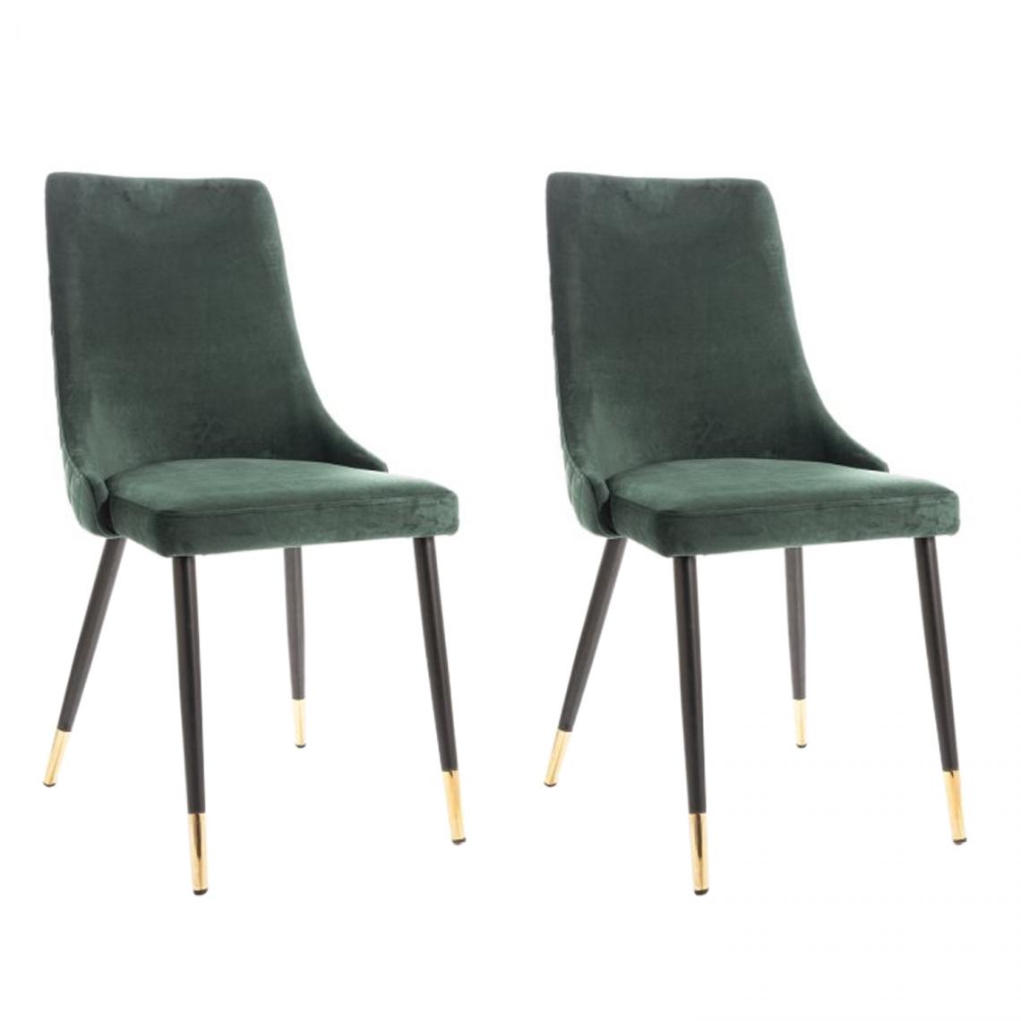 Hucoco - PIANO - Lot de 2 chaises élégantee avec coutures - Style glamour - 92x45x44 cm - Tissu velouté - Vert - Chaises