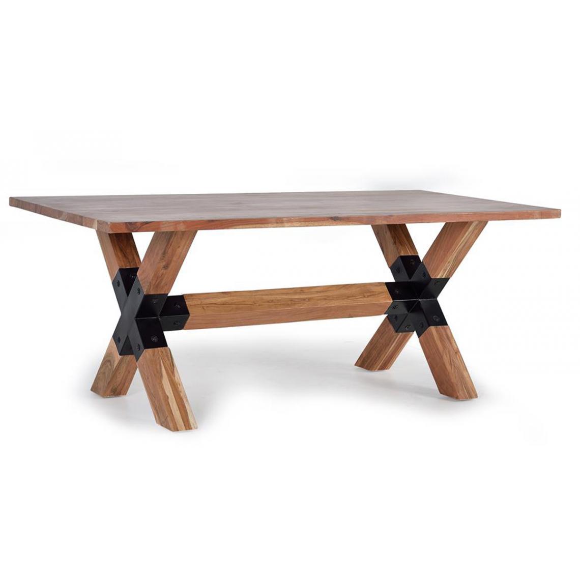 Pegane - Table à manger en bois d'acacia coloris naturel / noir - longueur 240 x profondeur 100 x hauteur 76 cm - Tables à manger