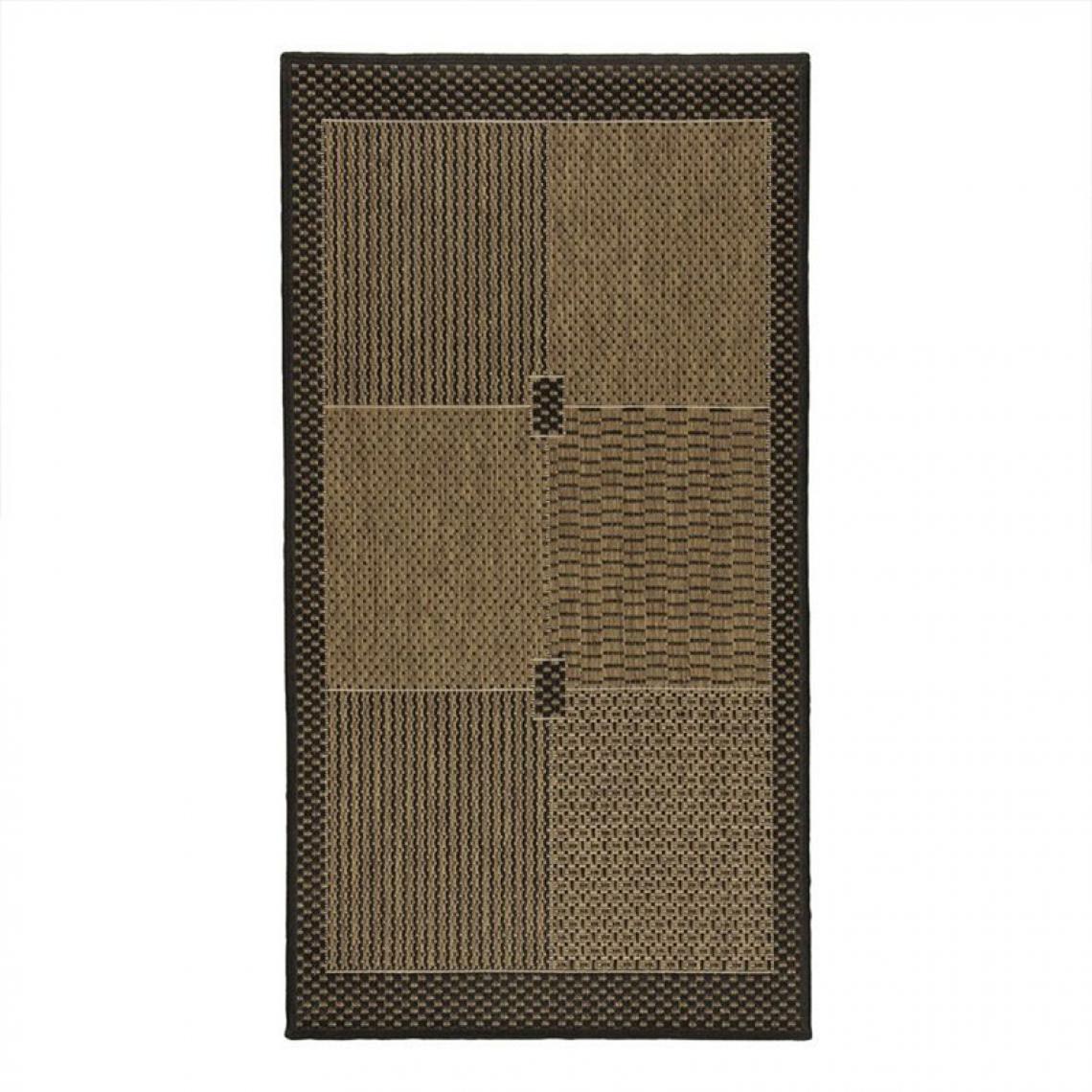Thedecofactory - SUVA - Tapis tissé cadre, carrés et rayures noir et marron 133x190 - Tapis