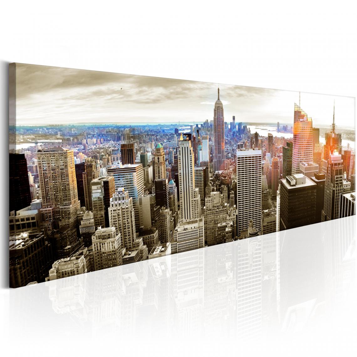 Decoshop26 - Tableau sur toile décoration murale image imprimée cadre en bois à suspendre Manhattan : l'île des riches 150x50 cm 11_0008107 - Tableaux, peintures