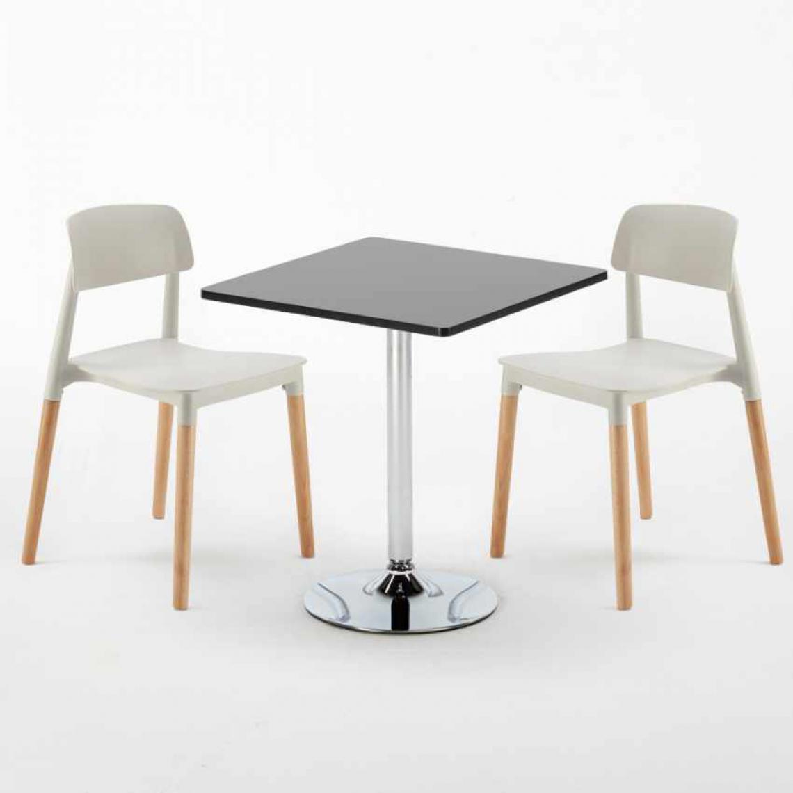 Ahd Amazing Home Design - Table Carrée Noire 70x70cm Avec 2 Chaises Colorées Set Intérieur Bar Café Barcellona Mojito, Couleur: Gris - Tables à manger