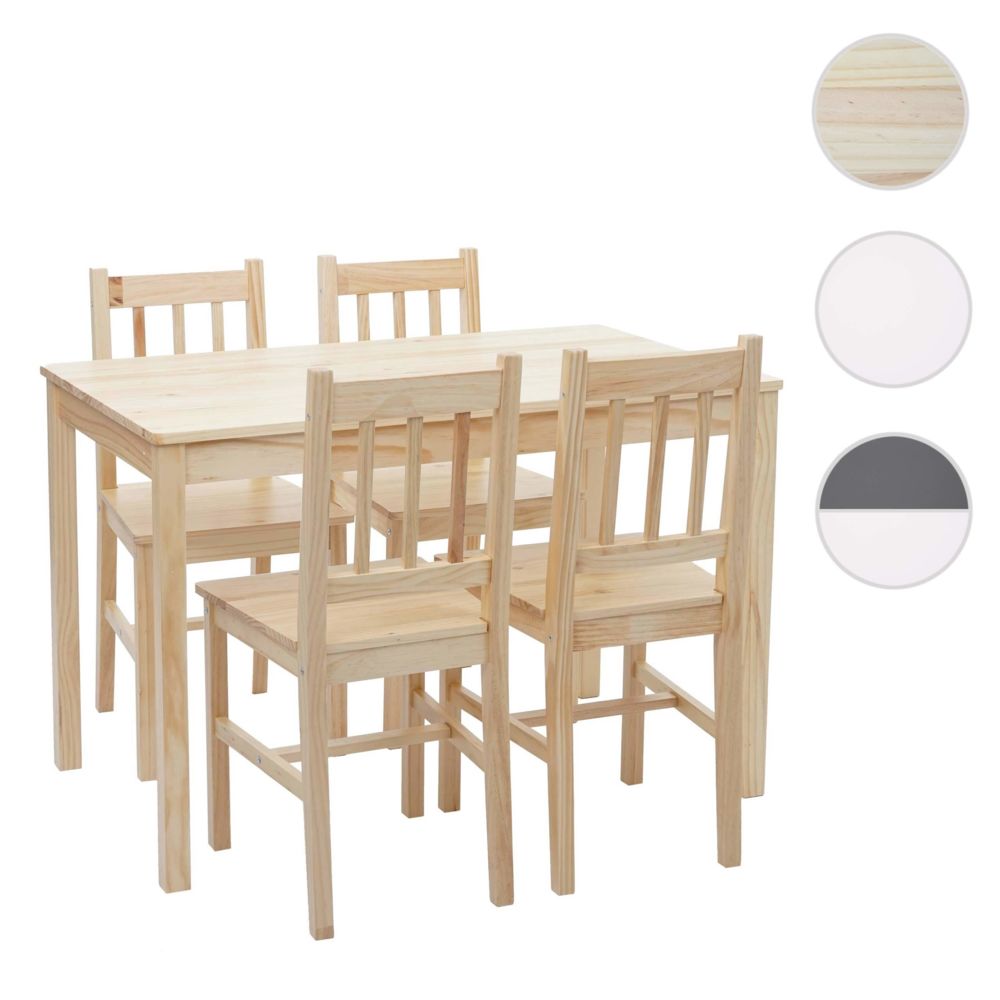 Mendler - Ensemble de salle à manger HWC-F77, salon, style rustique, bois massif, 110 cm ~ bois de pin finition lasure - Chaises