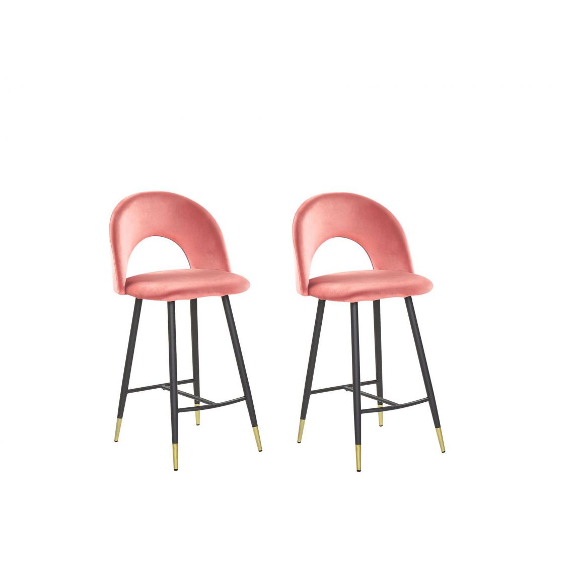 Beliani - Lot de 2 chaises de bar en velours rouge corail FALTON - Chaises