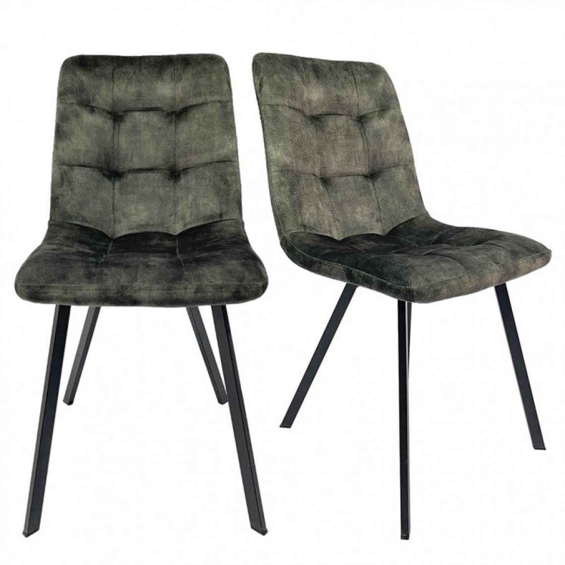 Meubletmoi - Lot de 2 chaises en velours vert foncé et piètement métal noir - NAMI - Chaises