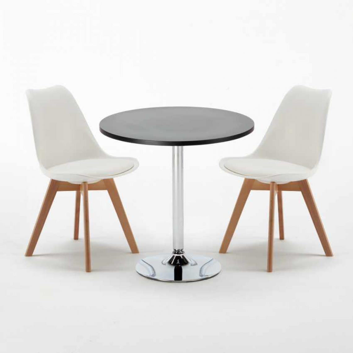 Ahd Amazing Home Design - Table Ronde Noire 70x70cm Avec 2 Chaises Colorées Set Intérieur Bar Café NORDICA Cosmopolitan, Couleur: Blanc - Tables à manger