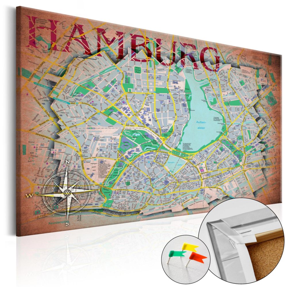 Artgeist - Tableau en liège - Hamburg [Cork Map] 90x60 - Tableaux, peintures