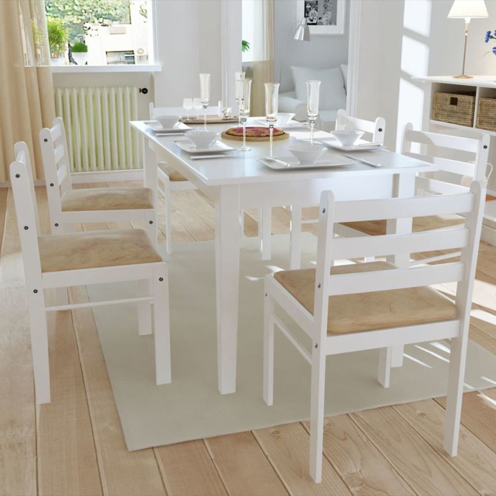 Uco - UCO Chaises de salle à manger 6 pcs Blanc Bois solide et velours - Chaises