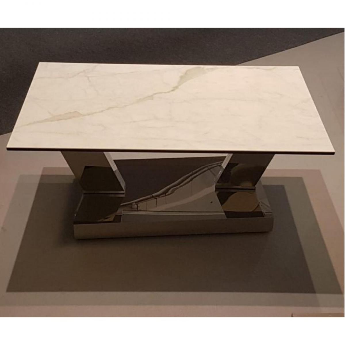 Inside 75 - Table OPEN à doubles plateaux pivotants en verre trempé et céramique marbre blanc - Tables à manger