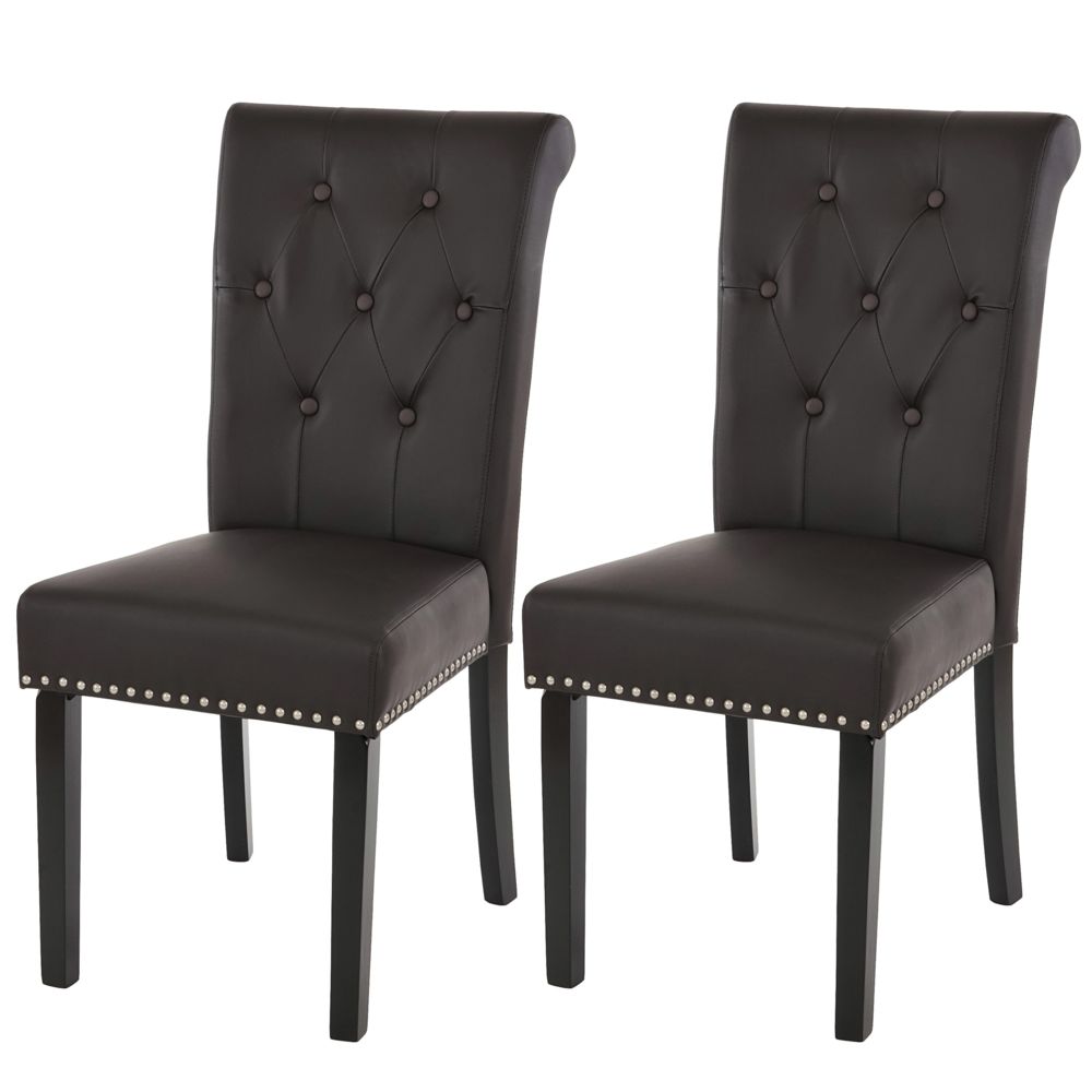 Mendler - Lot de 2 chaises de salle à manger Chesterfield II av rivets ~ similicuir brun foncé, pieds foncés - Chaises