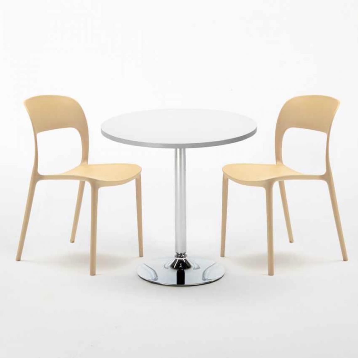 Ahd Amazing Home Design - Table Ronde Blanche 70x70cm Avec 2 Chaises Colorées Set Intérieur Bar Café Restaurant LONG Island, Couleur: Beige - Tables à manger