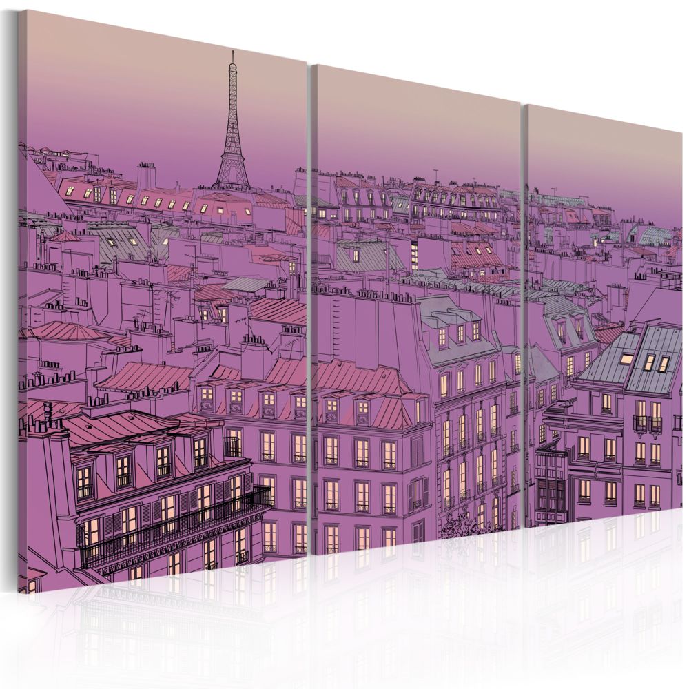 Bimago - Tableau | Tour Eiffel en couleur lilas | 60x40 | Vintage | - Tableaux, peintures