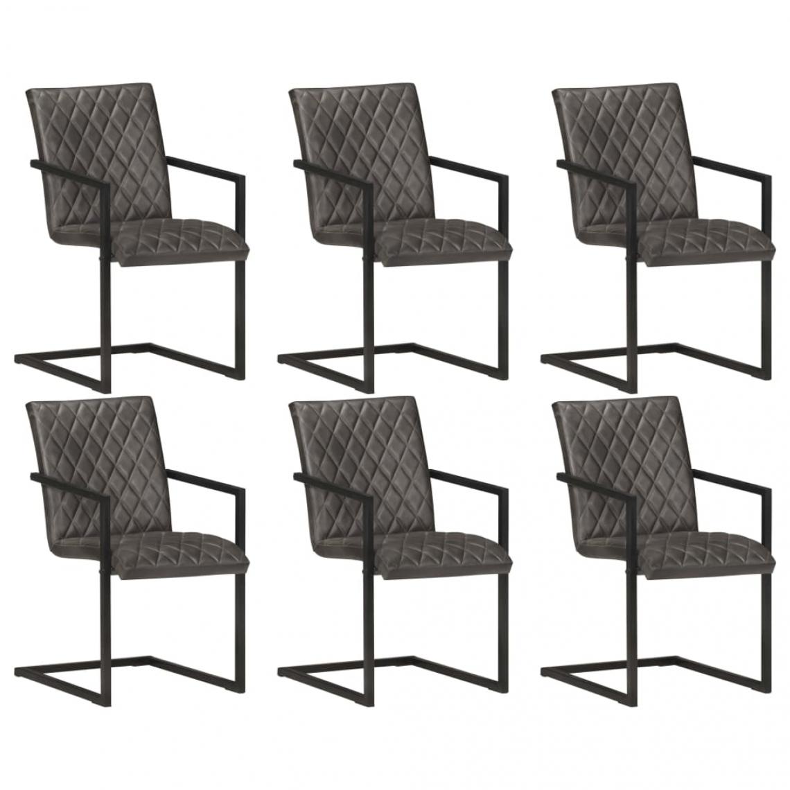Decoshop26 - Lot de 6 chaises de salle à manger cuisine cantilever style chic cuir véritable gris pieds métal CDS022277 - Chaises