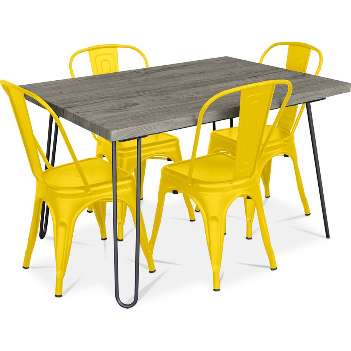 Iconik Interior - Table à manger Hairpin gris 120x90 + 4 Chaise Tolix - Tables à manger