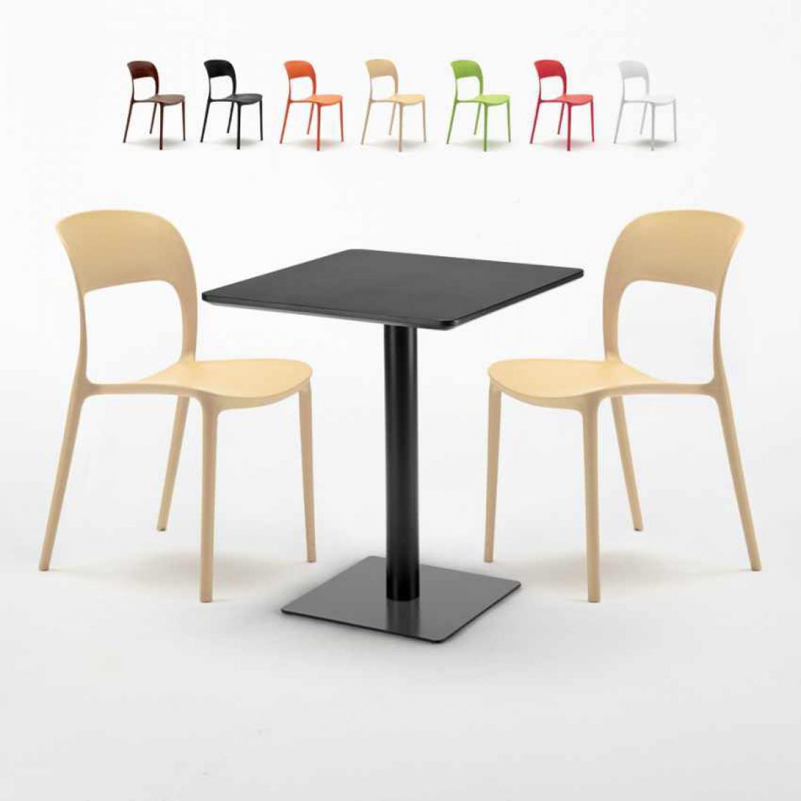 Ahd Amazing Home Design - Table noir carrée 60x60 avec deux chaises colorées Restaurant Licorice, Couleur: Beige - Tables à manger