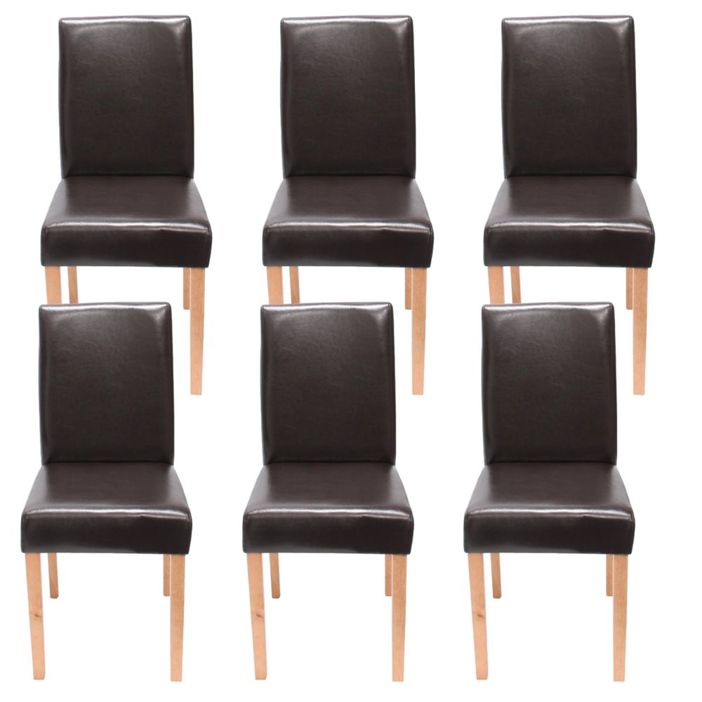Mendler - Lot de 6 chaises de séjour Littau, cuir reconstitué marron, pieds clairs - Chaises