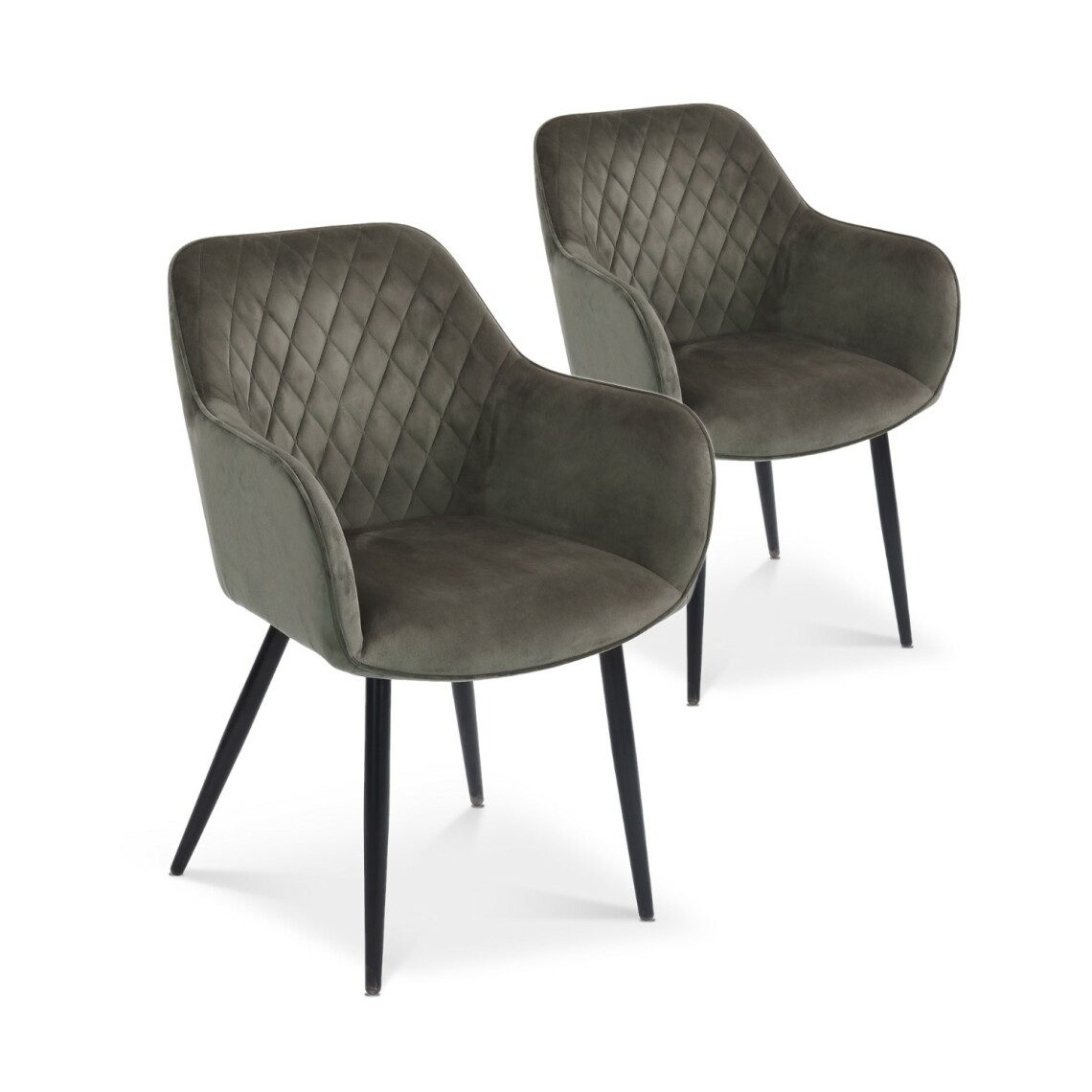 marque generique - Lot de 2 chaises Victoria en velours gris pieds noir - Chaises