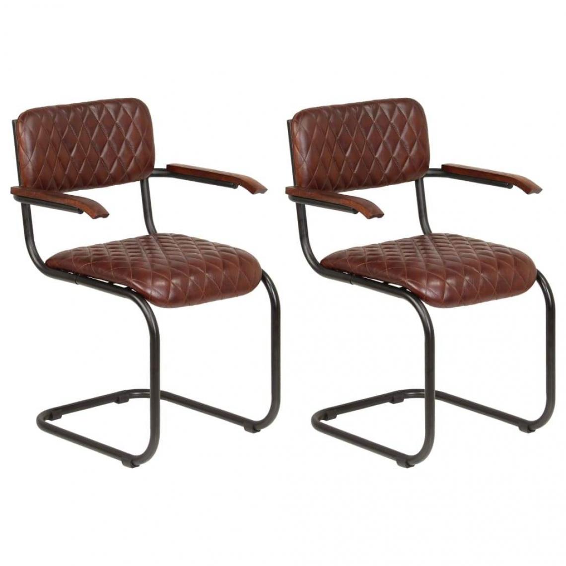 Decoshop26 - Lot de 2 chaises de salle à manger cuisine design vintage cuir véritable marron CDS020680 - Chaises