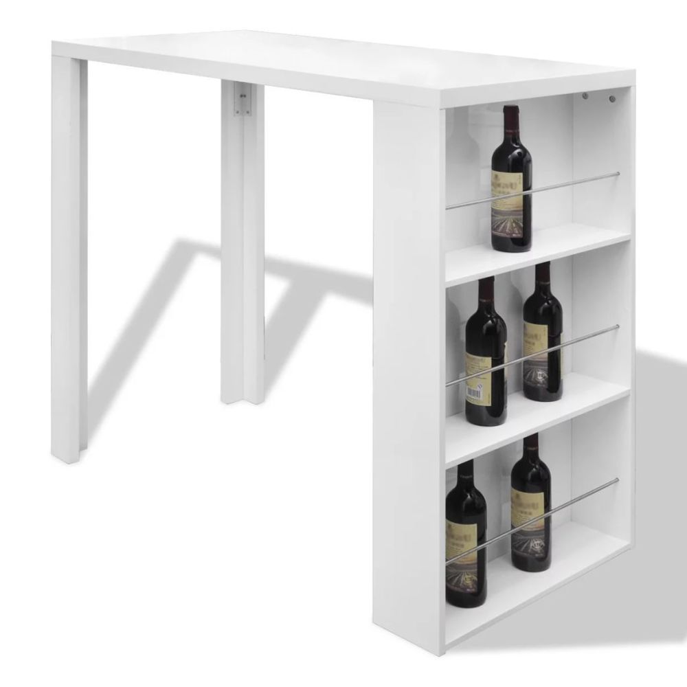 marque generique - Icaverne - Tables de salle à manger et de cuisine edition Table de bar MDF avec casier à bouteilles Blanc haut brillance - Tables à manger