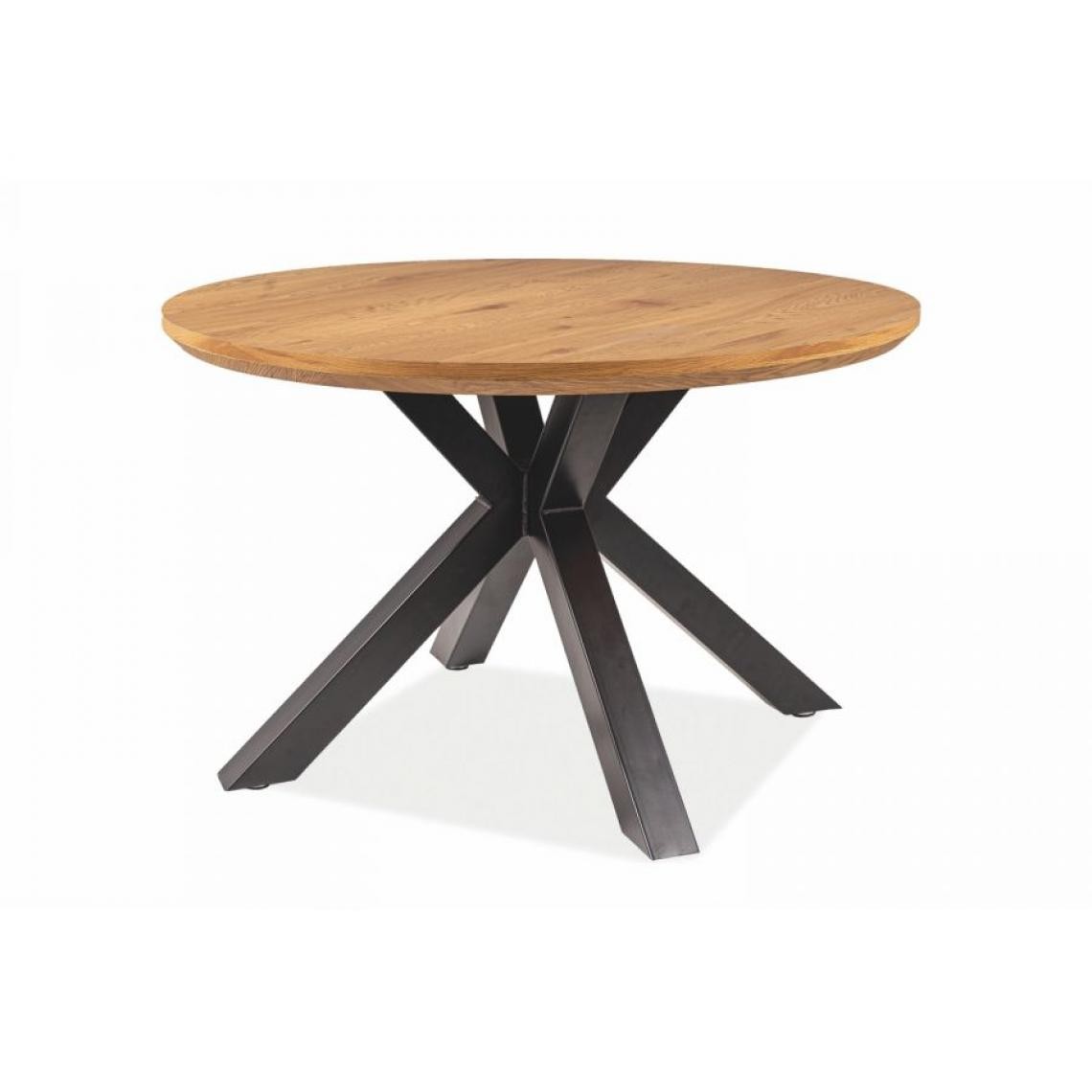 Hucoco - RETMO - Table ronde avec un piètement moderne - 120x120x75 cm - Plateau en panneau plaqué - Piètement en métal - Chêne - Tables à manger