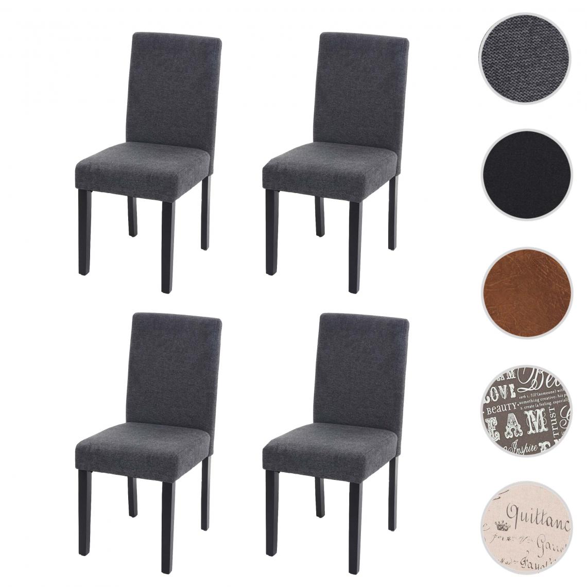 Mendler - 4x chaise de salle à manger chaise de cuisine Littau ~ textile, gris anthracite, pieds foncés - Chaises